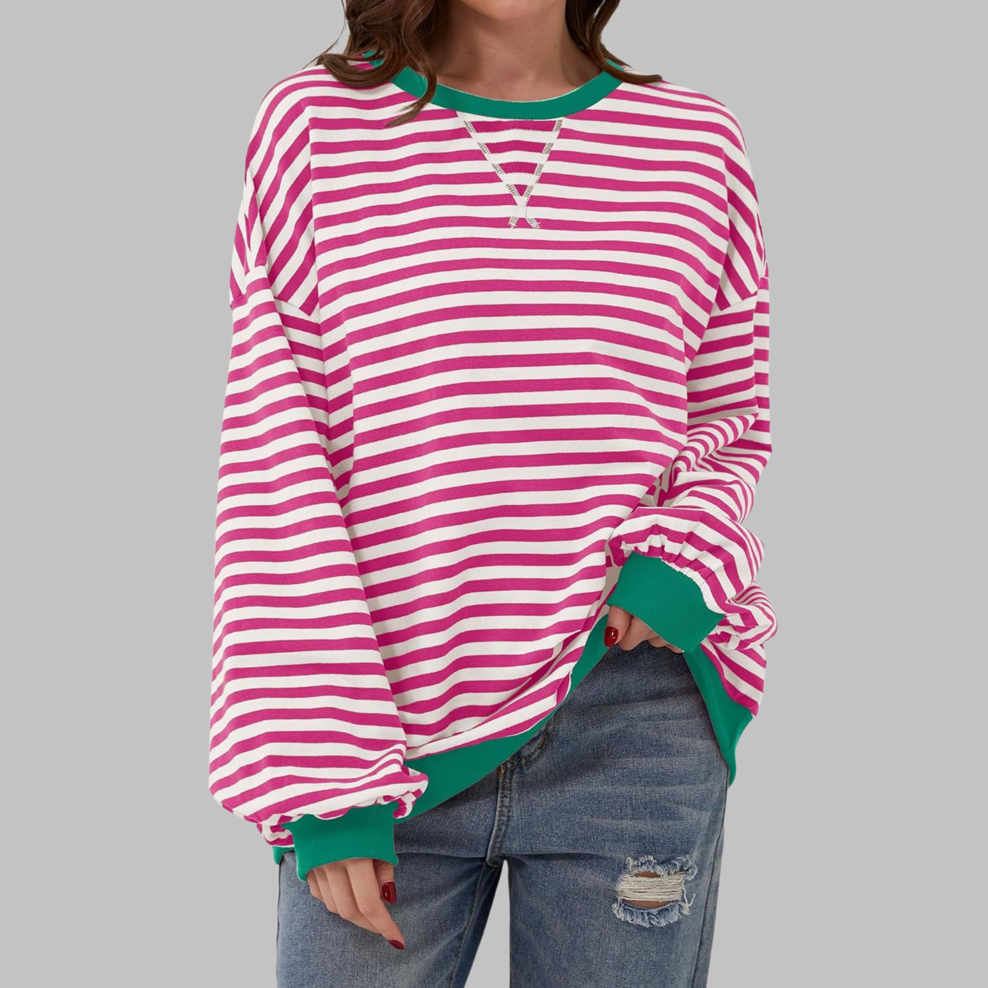 Marilyn | Women's Striped Long Sleeve Crewneck Sweater