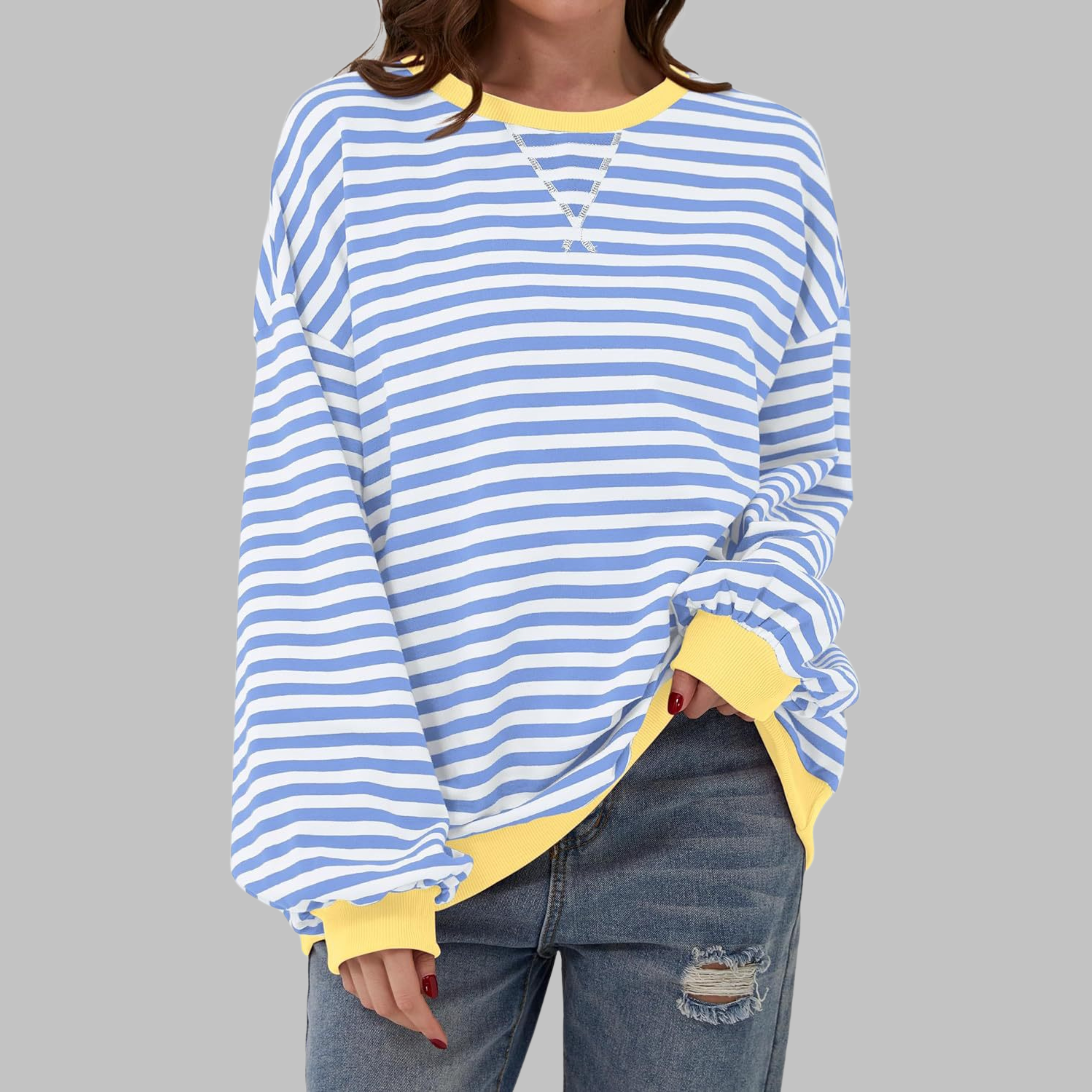 Marilyn | Women's Striped Long Sleeve Crewneck Sweater