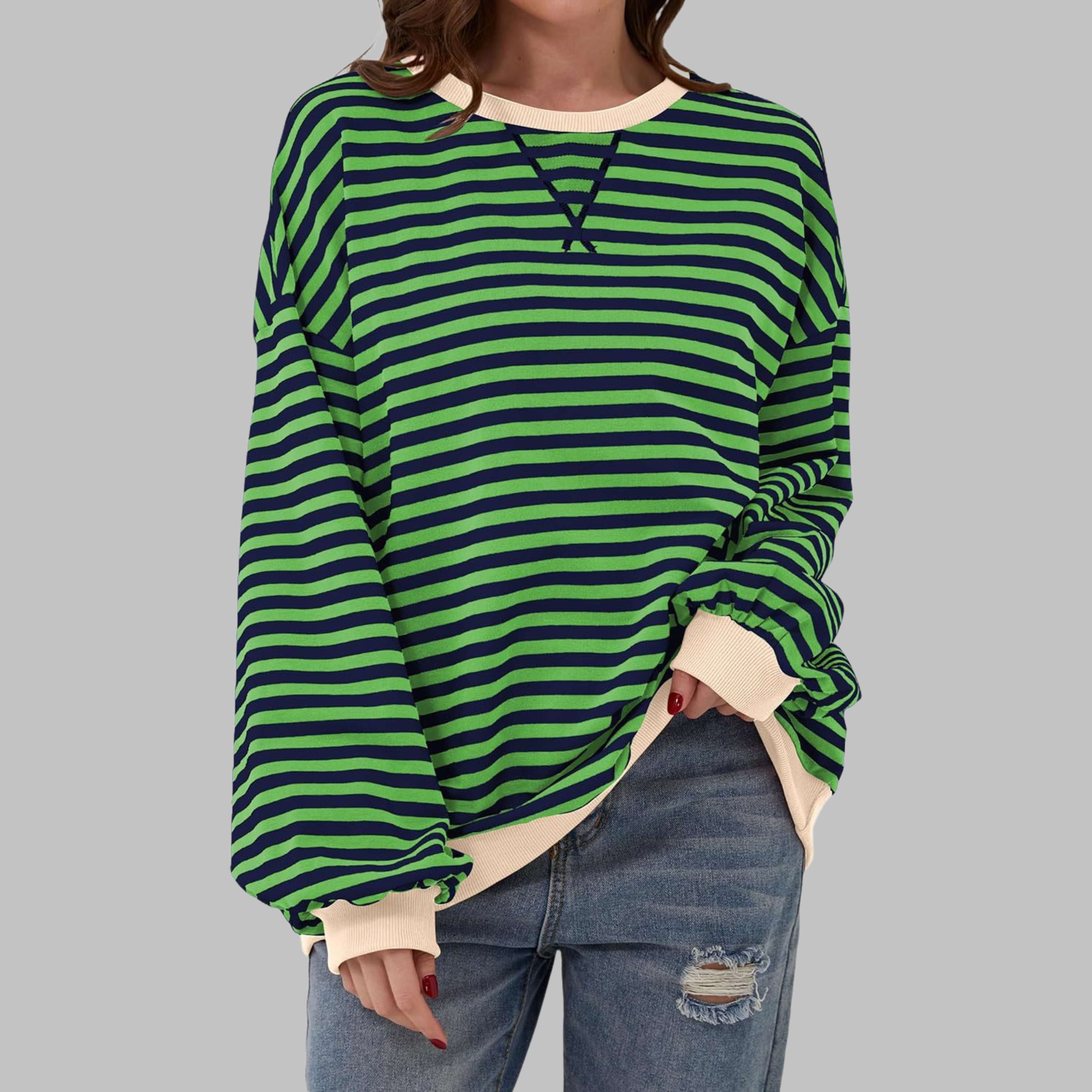 Marilyn | Women's Striped Long Sleeve Crewneck Sweater