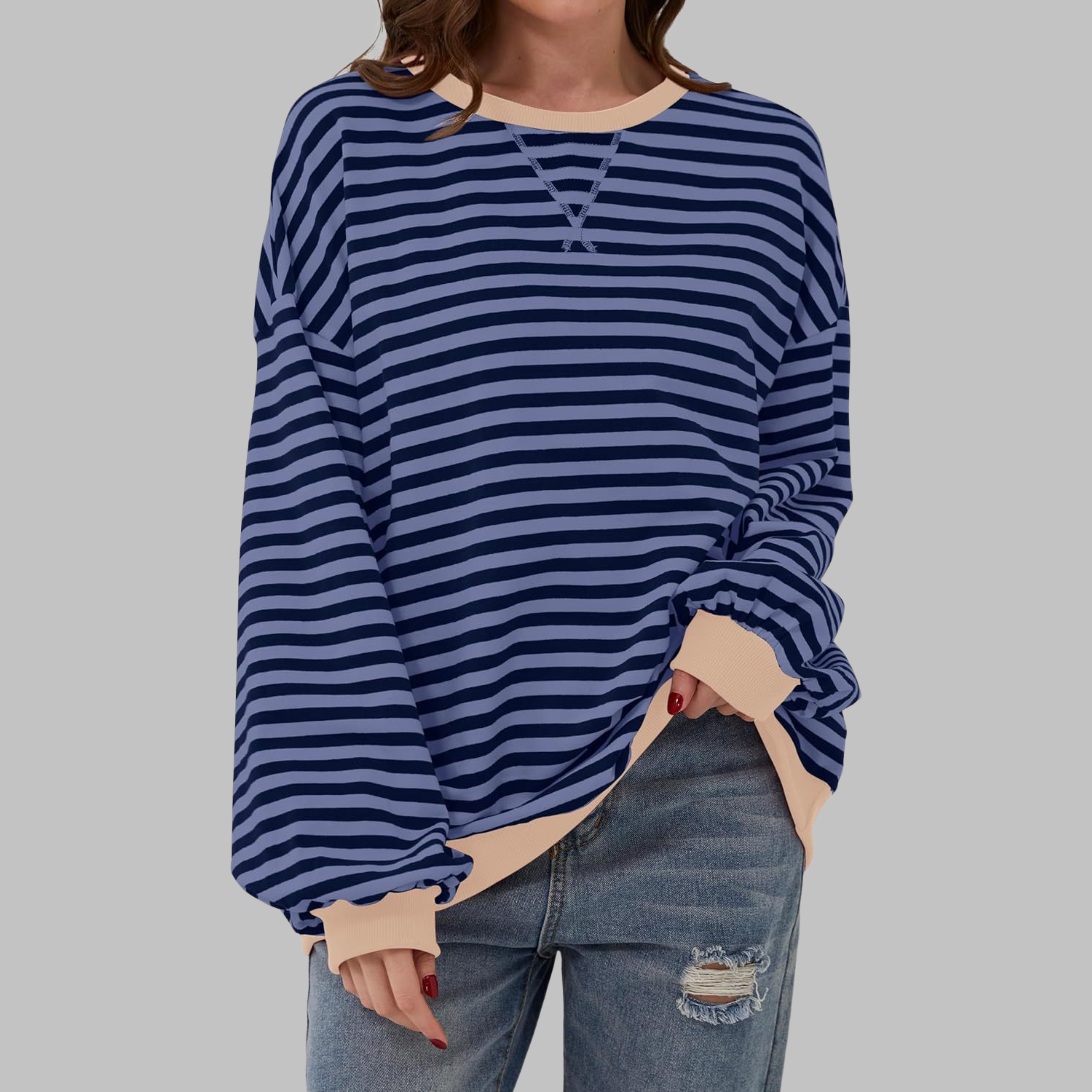 Marilyn | Women's Striped Long Sleeve Crewneck Sweater