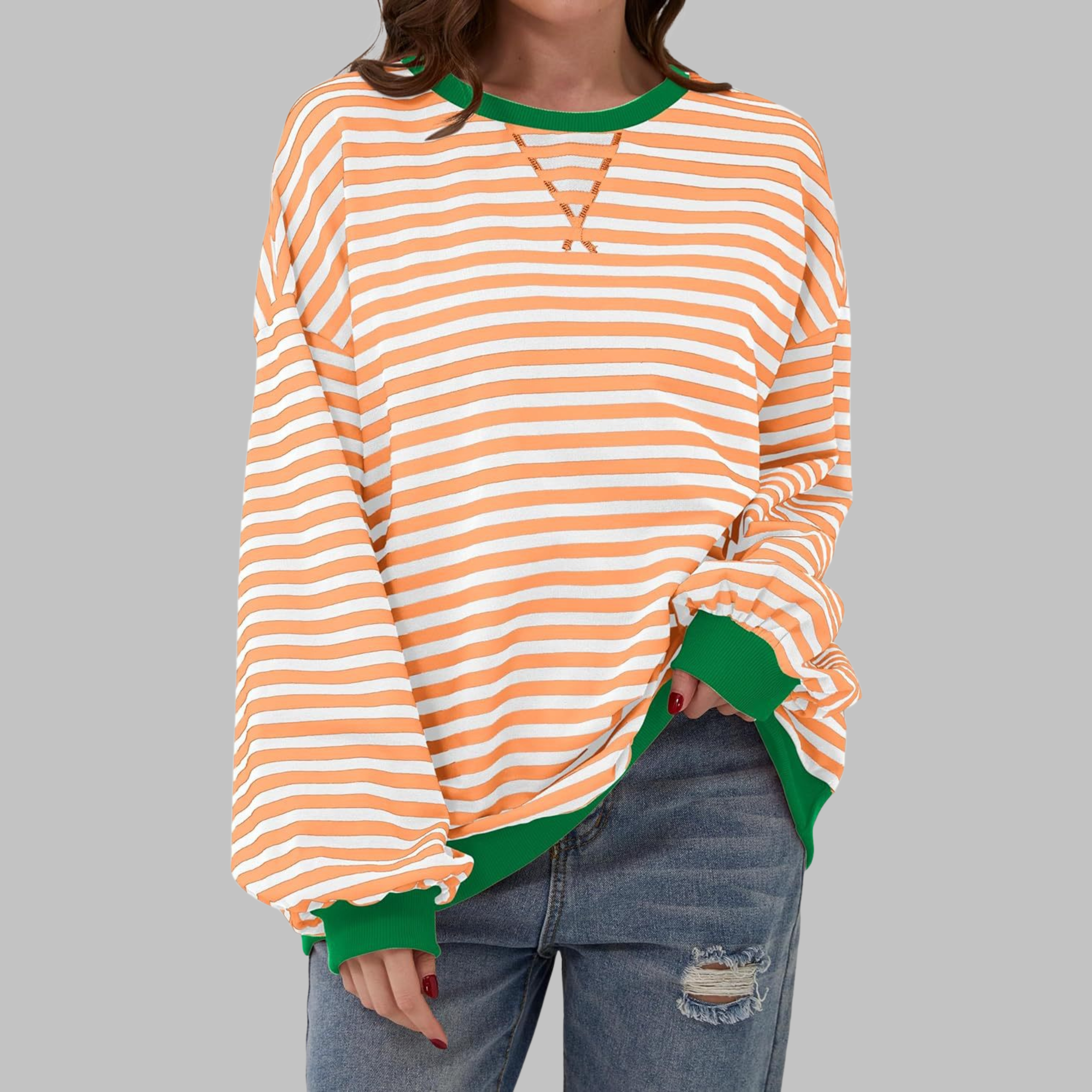 Marilyn | Women's Striped Long Sleeve Crewneck Sweater