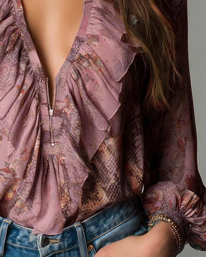 Mary | Women's Long Sleeve Ruffle Blouse