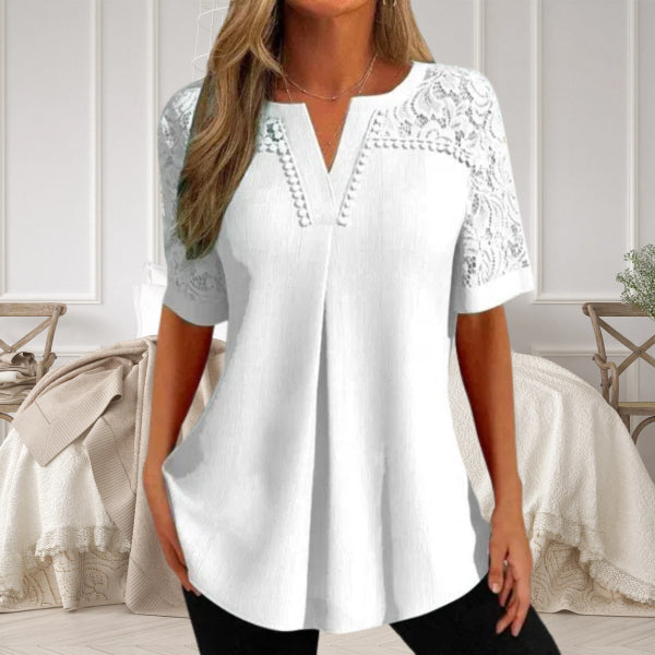 Michaela | Women's Lace Sleeve V-Neck Blouse
