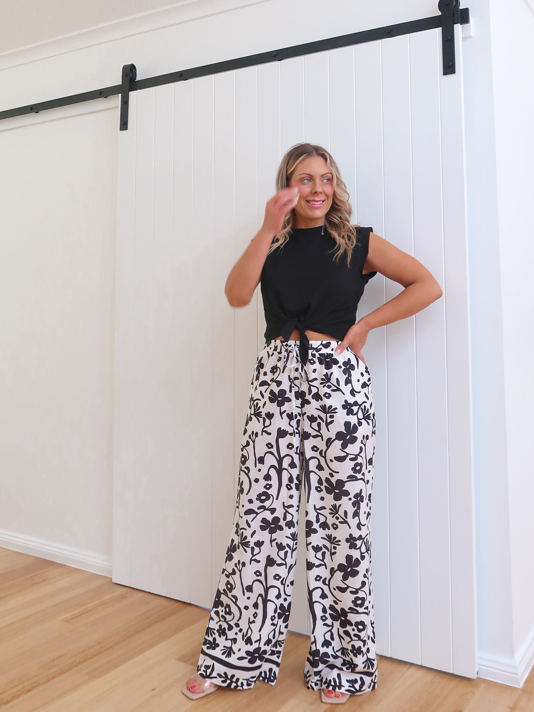 Natalie | Women's High-Waisted Floral Print Wide Leg Pants