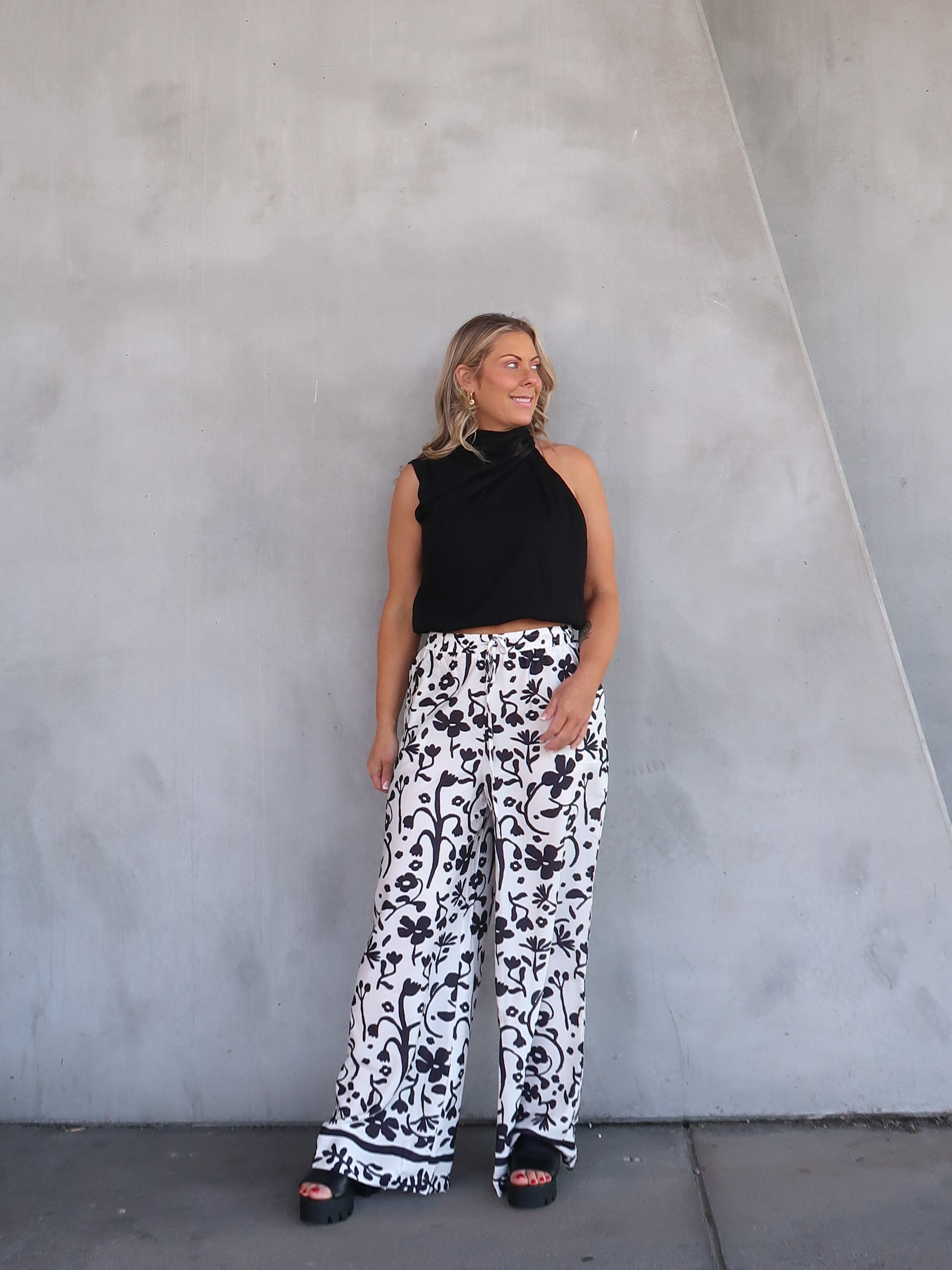 Natalie | Women's High-Waisted Floral Print Wide Leg Pants