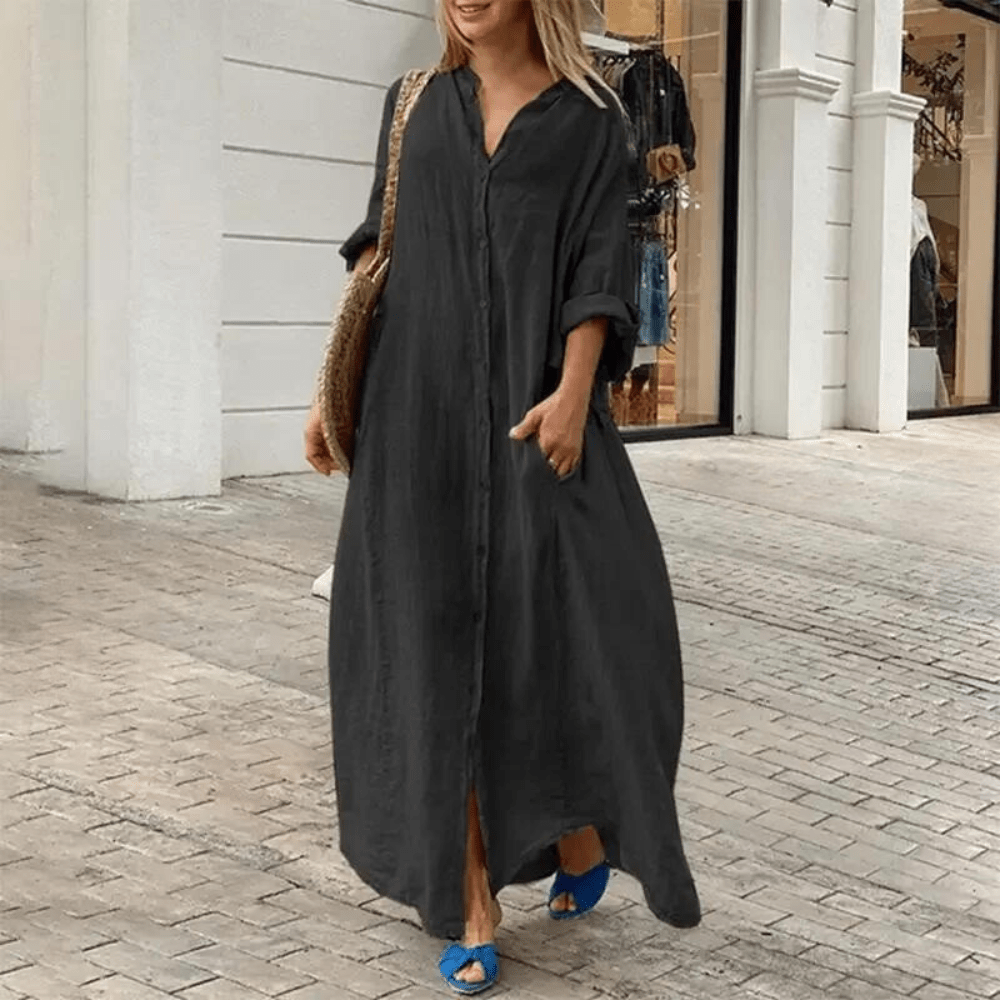 Nicole | Women's V-Neck Maxi Shirt Dress