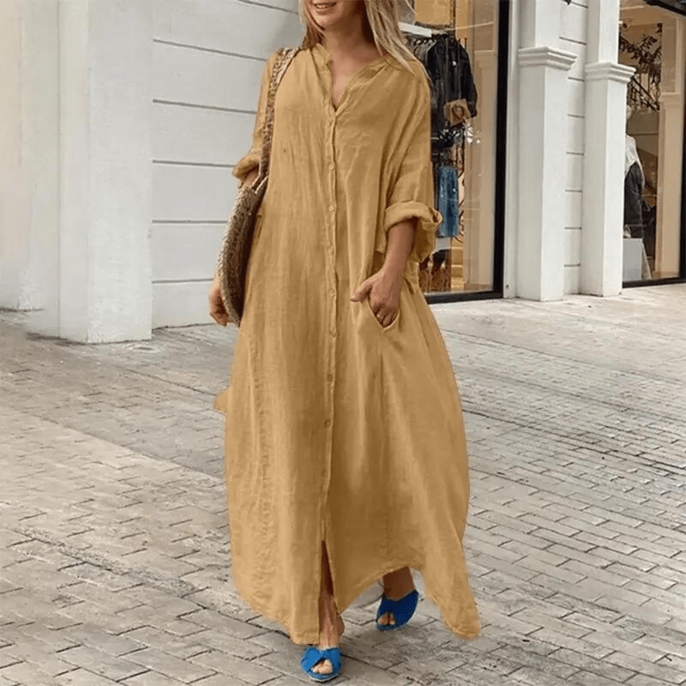 Nicole | Women's V-Neck Maxi Shirt Dress
