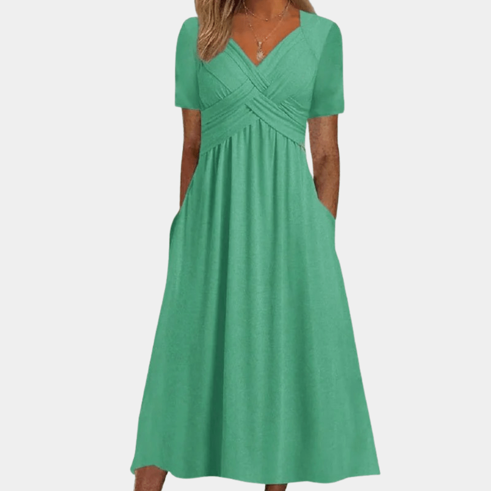 Norma | Women's V-Neck A-Line Midi Dress