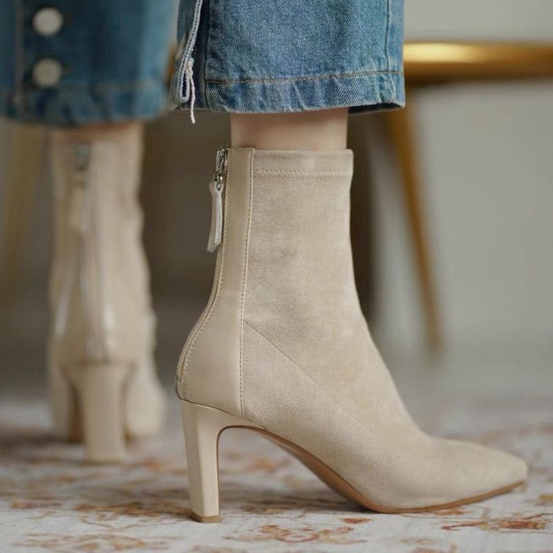 Pointed Toe Suede Style Ankle Boots for Women