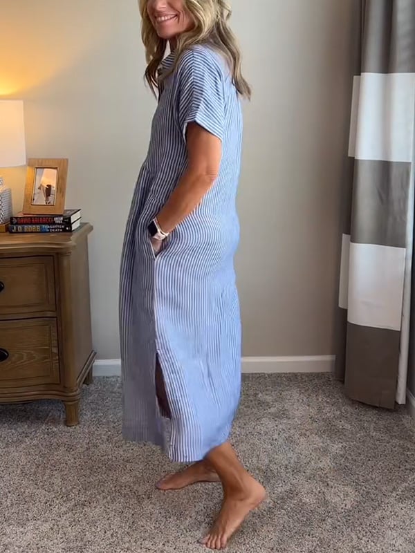 Raegan | Women's Button-Down Striped Midi Dress