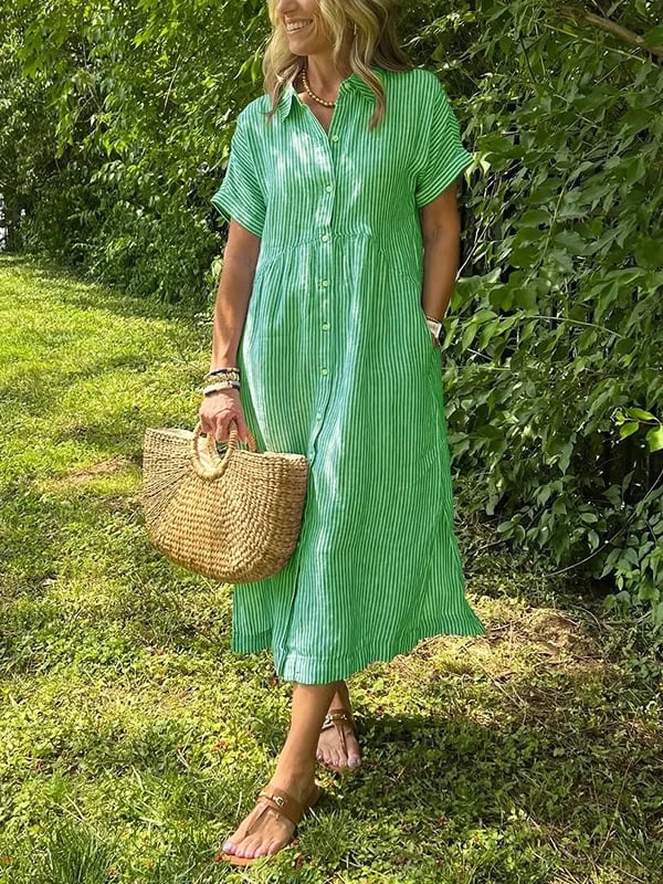 Raegan | Women's Button-Down Striped Midi Dress
