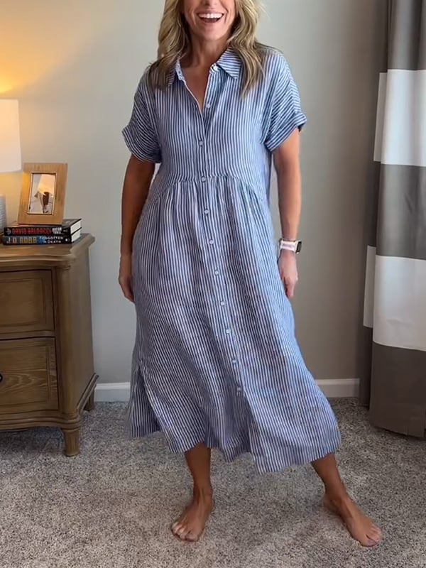 Raegan | Women's Button-Down Striped Midi Dress