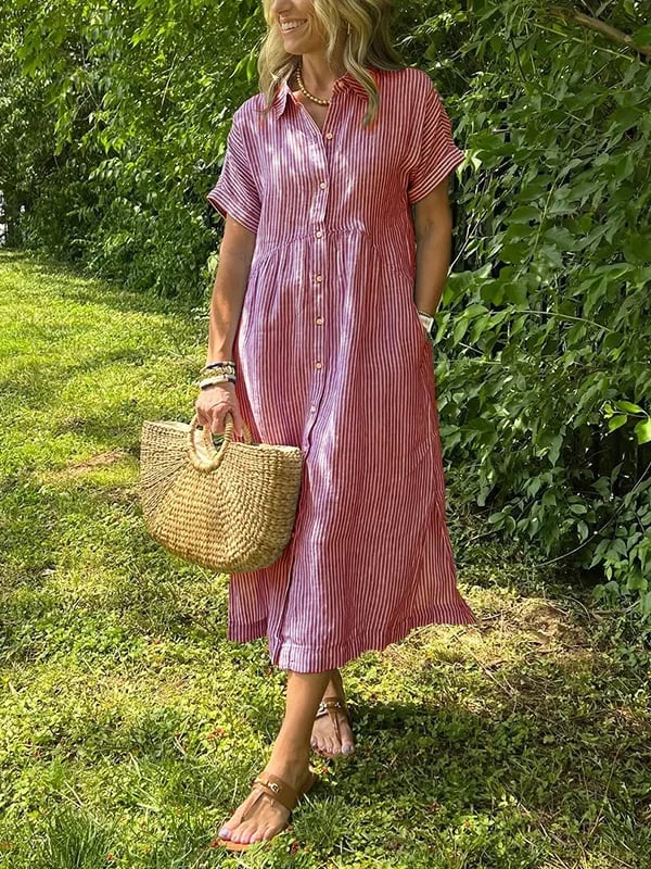 Raegan | Women's Button-Down Striped Midi Dress