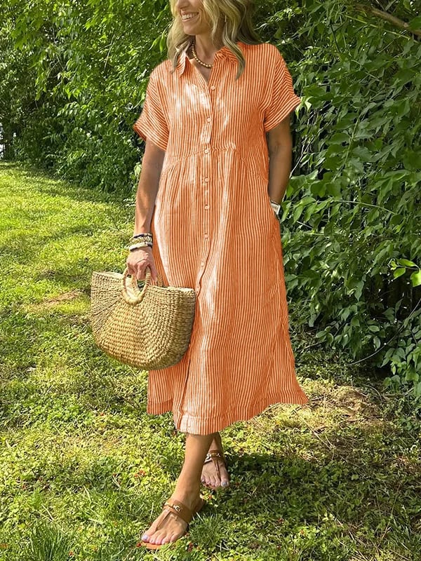 Raegan | Women's Button-Down Striped Midi Dress