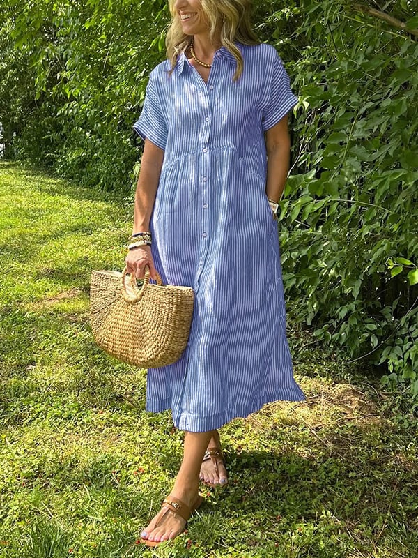 Raegan | Women's Button-Down Striped Midi Dress