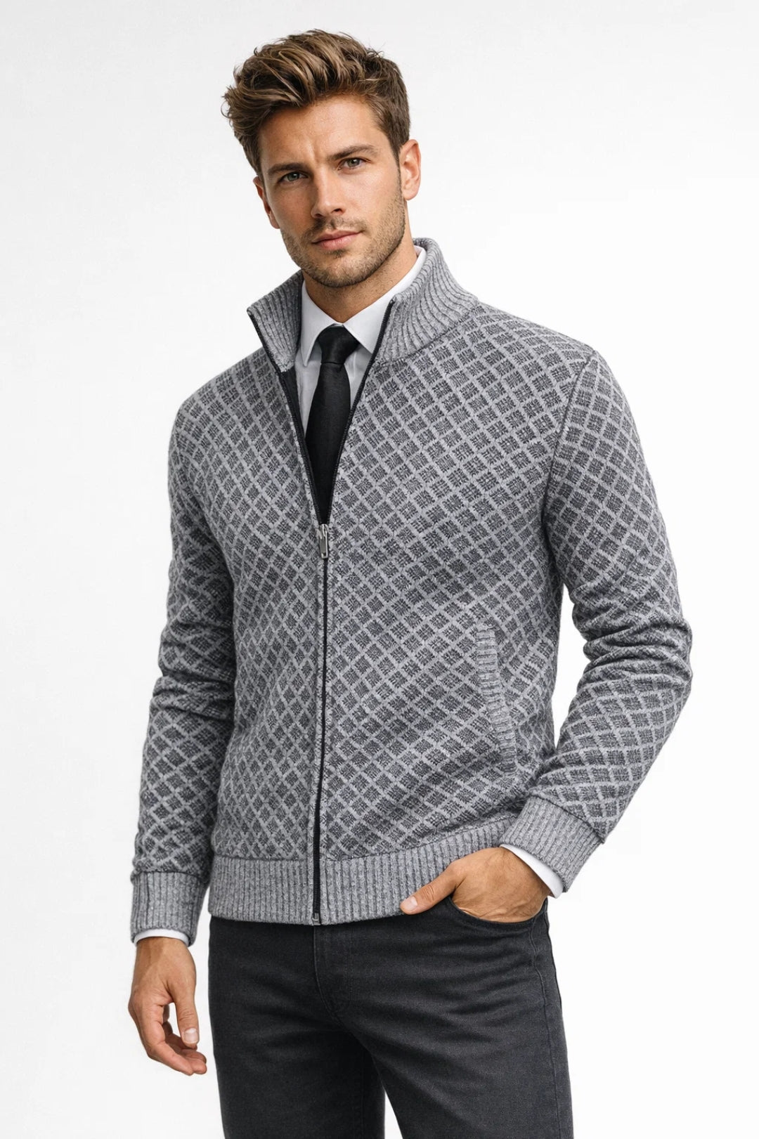 Riley | Men's Zip-Up Stand Collar Cardigan