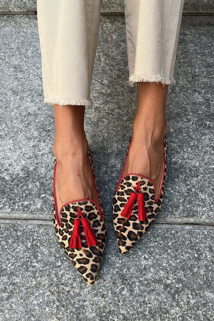 Samantha | Women's Leopard Print Pointed Toe Tassel Loafers