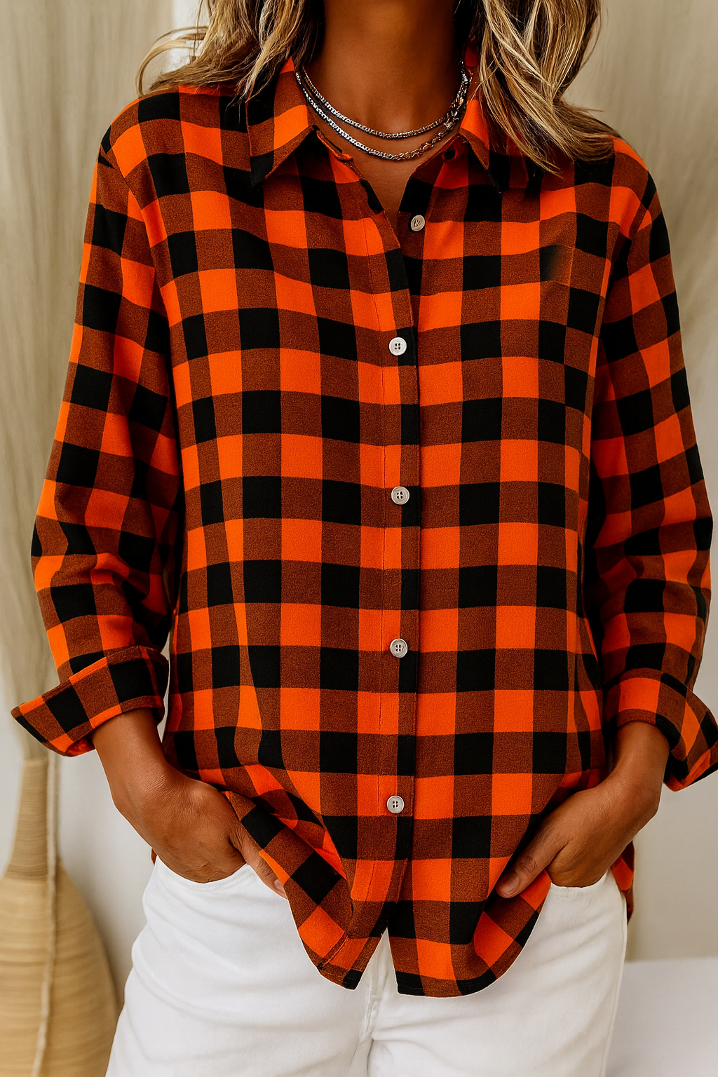 Sara | Women's Plaid Button-Up Blouse