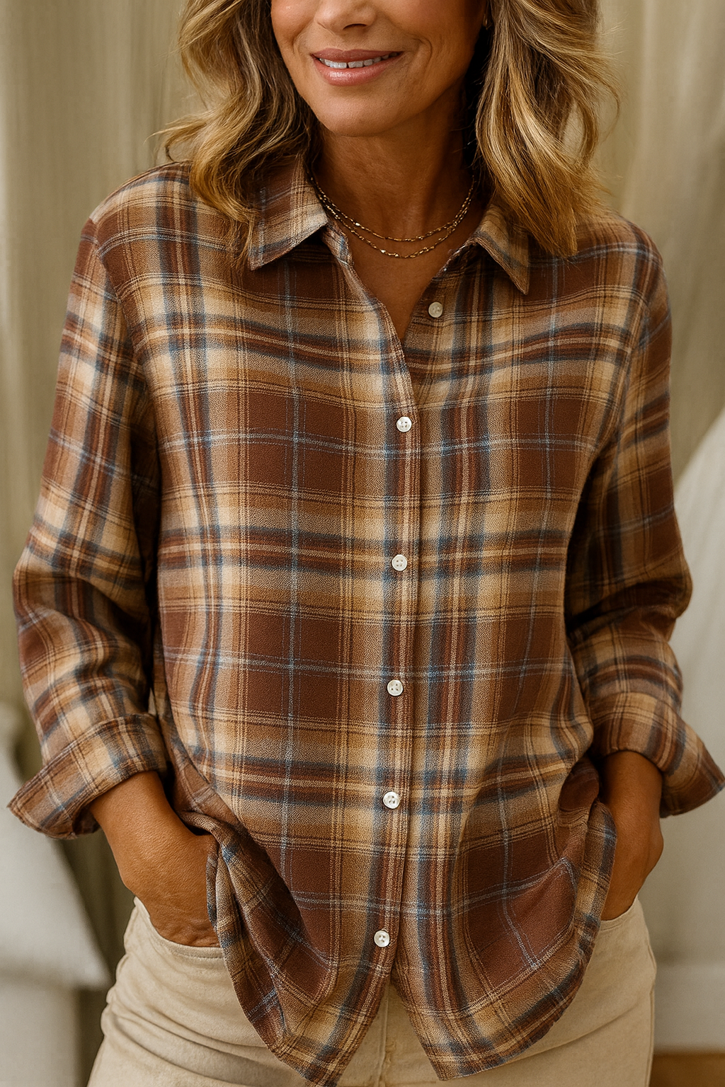 Sara | Women's Plaid Button-Up Blouse