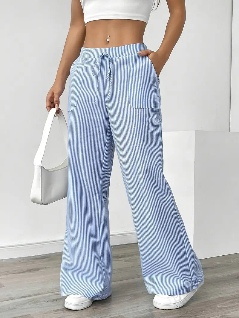 Sheila | Women's High-Waisted Striped Drawstring Pants