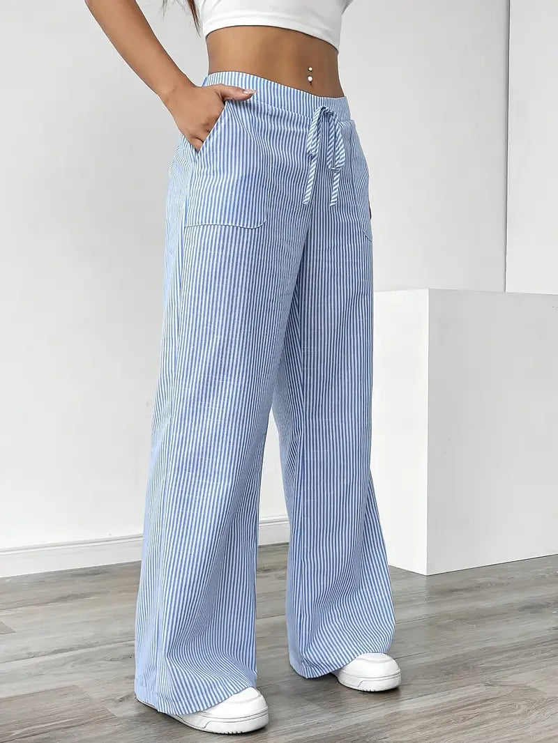 Sheila | Women's High-Waisted Striped Drawstring Pants