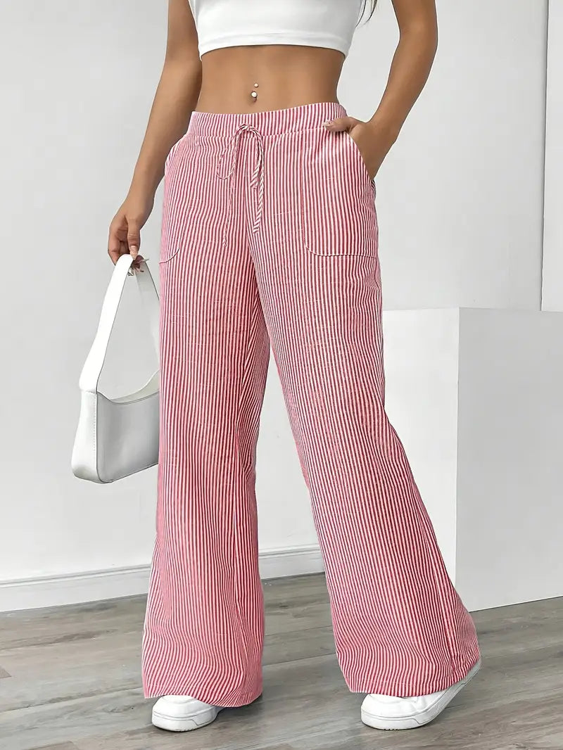 Sheila | Women's High-Waisted Striped Drawstring Pants