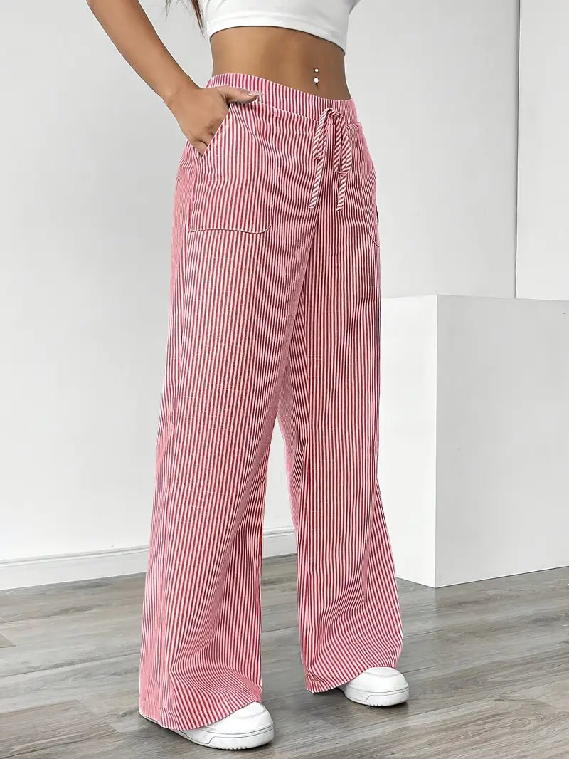 Sheila | Women's High-Waisted Striped Drawstring Pants