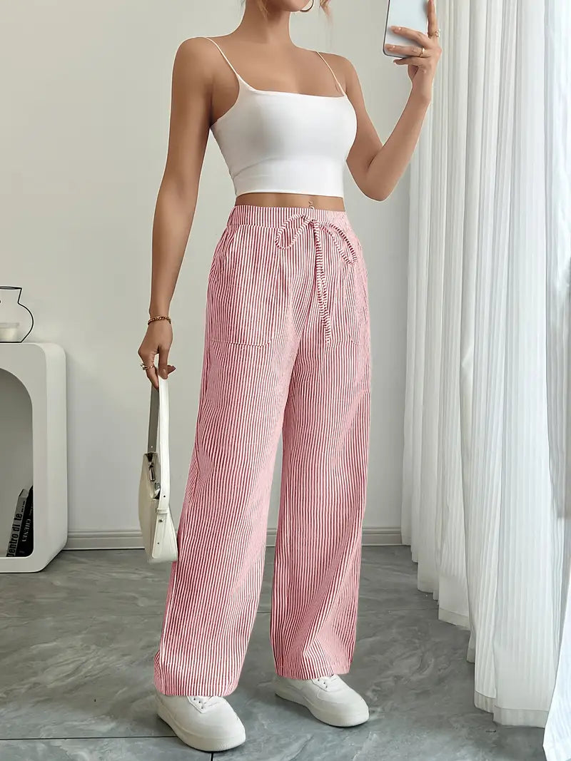 Sheila | Women's High-Waisted Striped Drawstring Pants