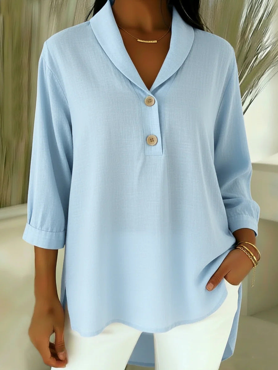 Sterling | Women's V-Neck Cotton-Linen Blouse