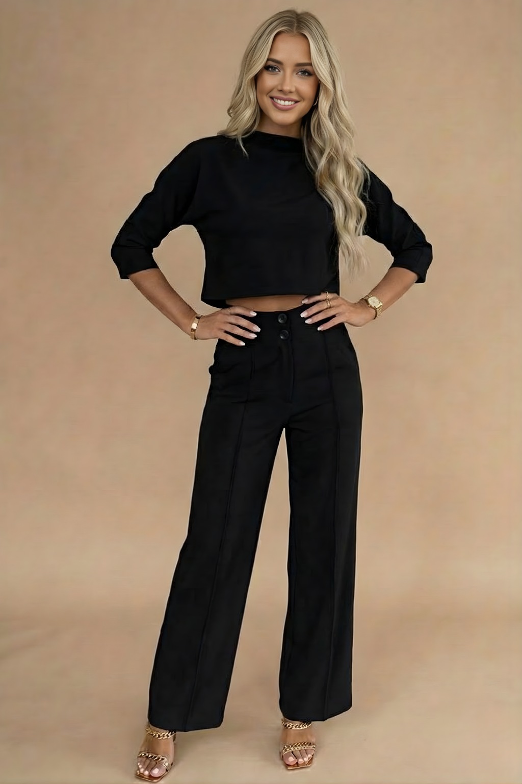 Susan | Women's Cropped Two-Piece Pant Set