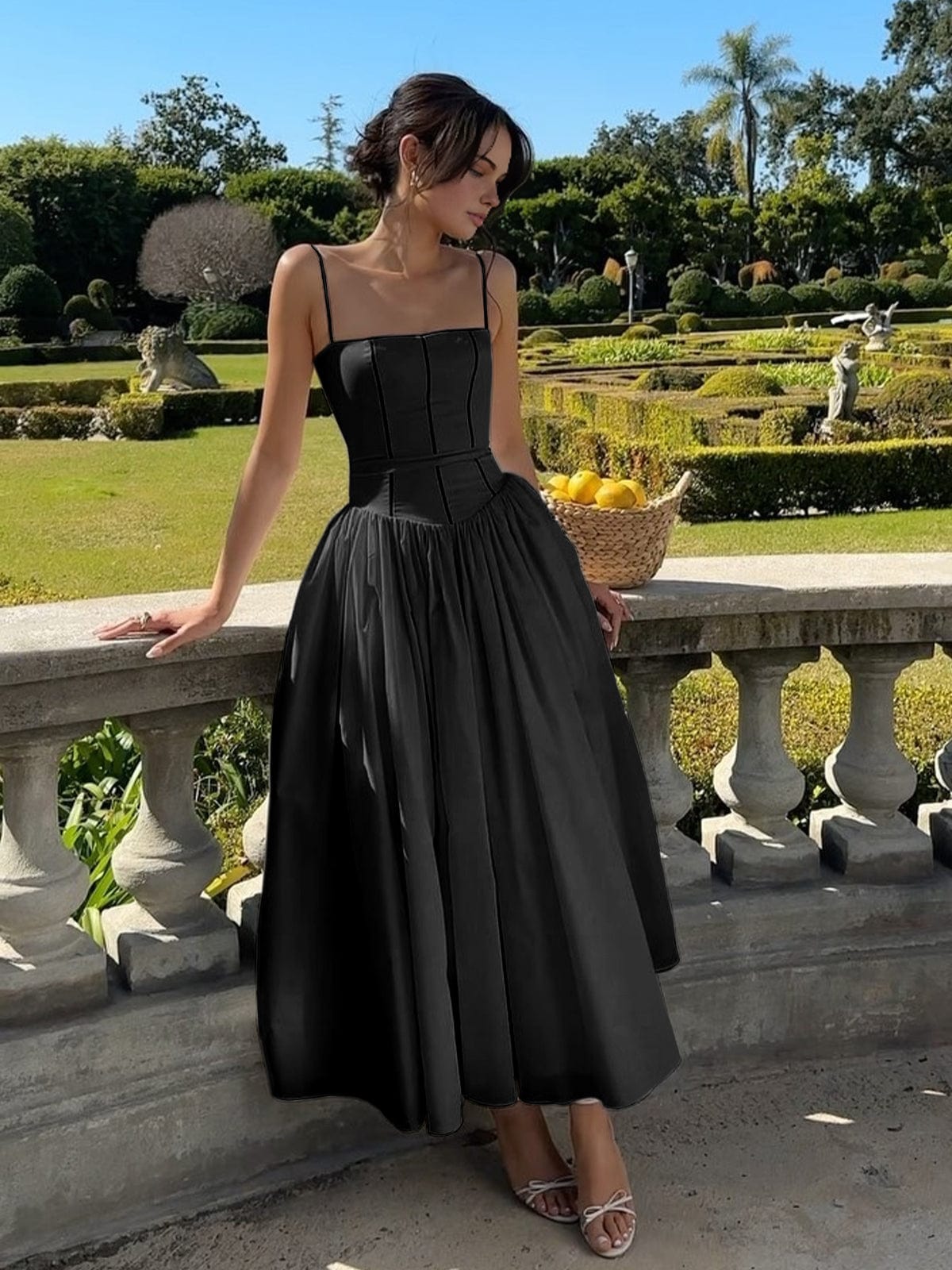 Whitney | Women's Spaghetti Strap A-Line Midi Dress