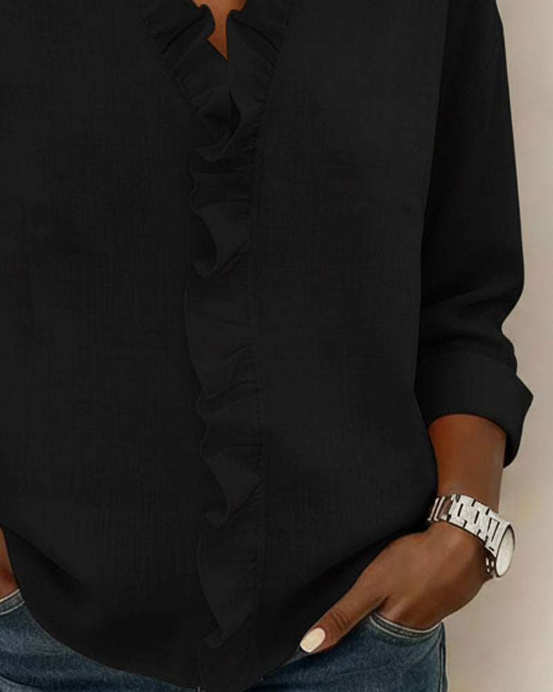 Zoe | Women's Ruffle V-Neck Long Sleeve Blouse