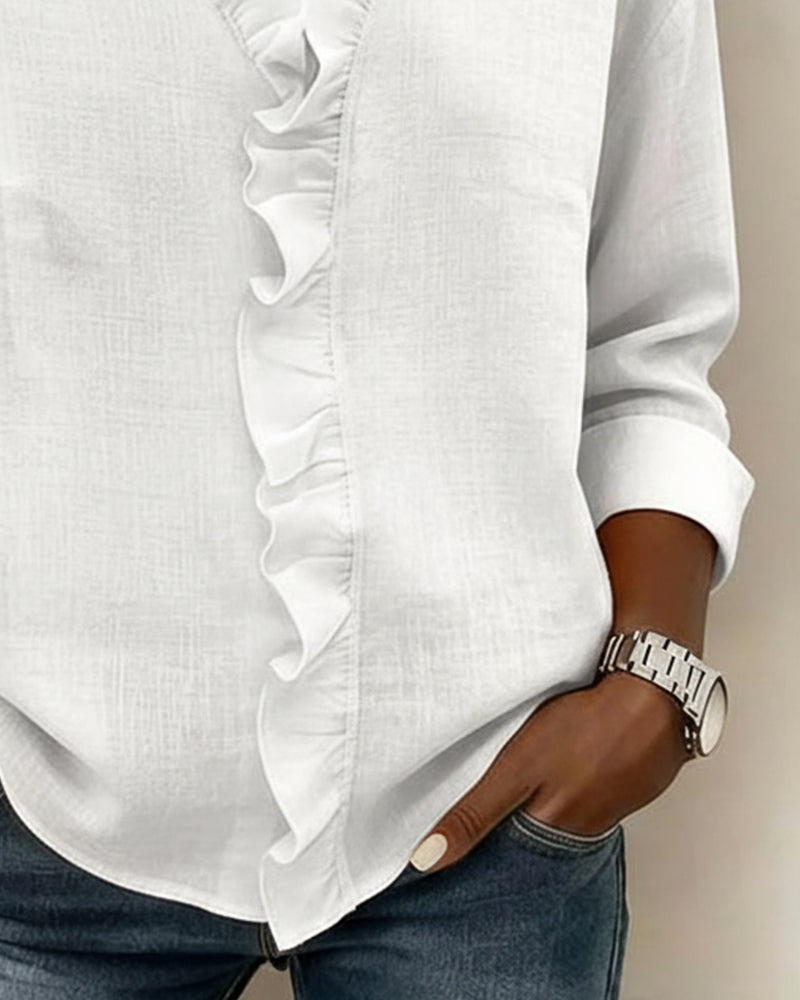 Zoe | Women's Ruffle V-Neck Long Sleeve Blouse