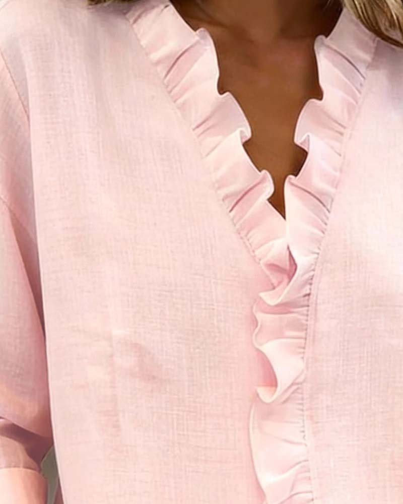 Zoe | Women's Ruffle V-Neck Long Sleeve Blouse