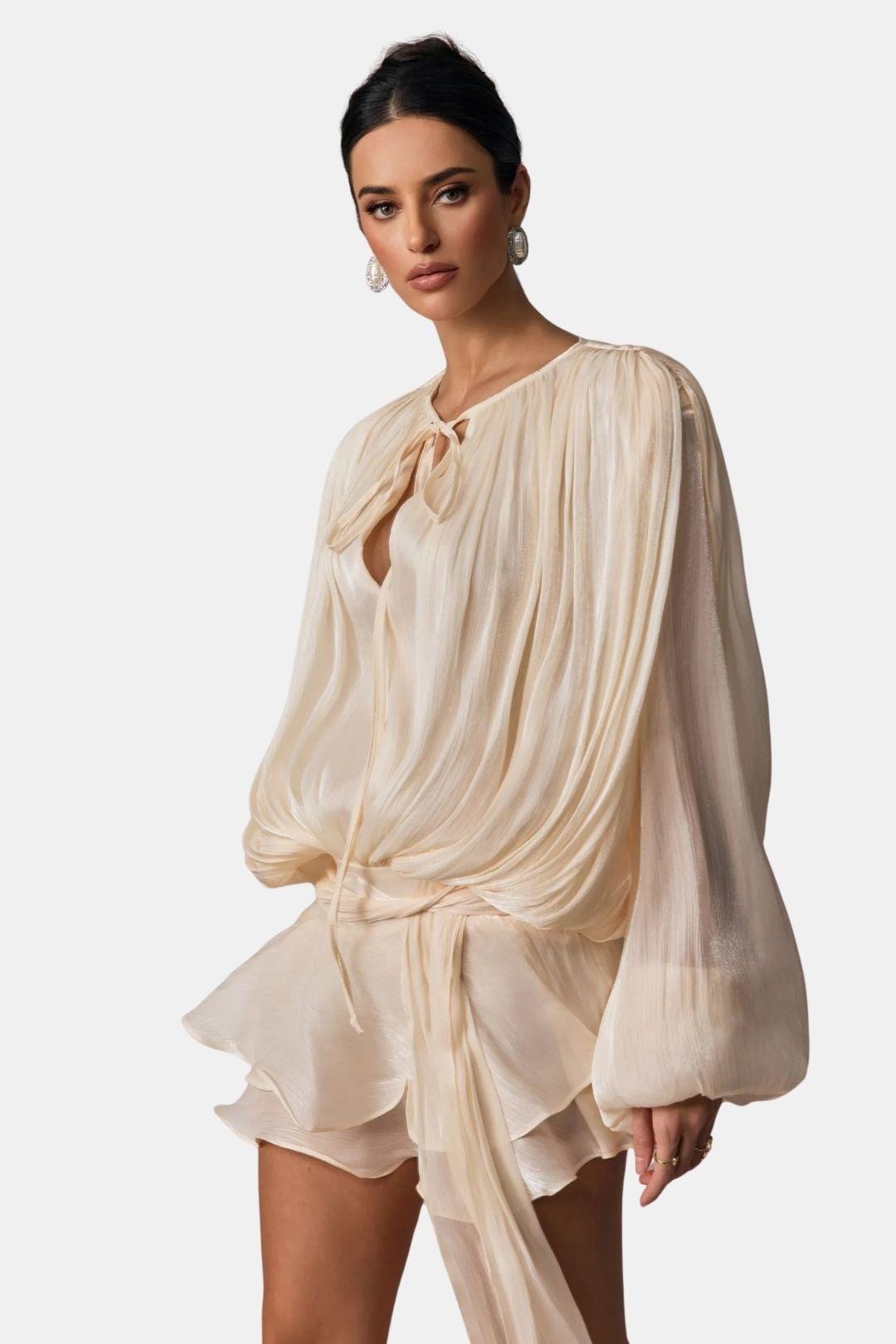 Zoe | Women's Tie Neck Long Sleeve Mini Dress